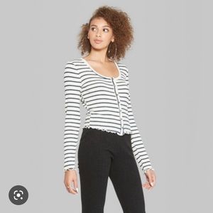 Brand New with Tags Striped Lettuce Edge Long Sleeve Top